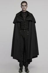 Black Stand Collar Long Sleeves Embroidery Men's Gothic Frog Witchy Coat